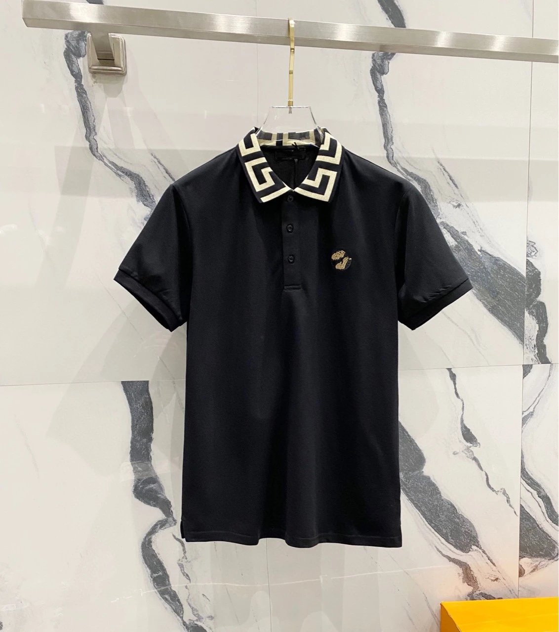 Versace Medusa Embroidered Polo White and Black Polo Shirt - 2