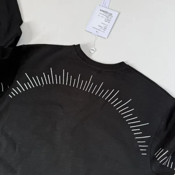 Design Henley Shirt with Embroidered Lines Black Tops Shirt - 24
