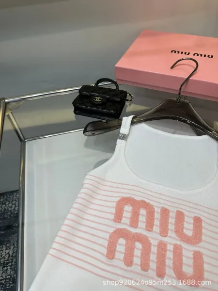 Miu Miu Logo Knit Tank Top White Pink Vest Top - 3
