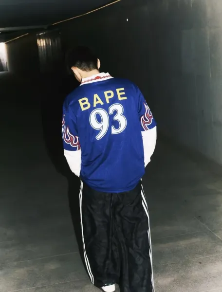A Bathing Ape Flame Print Jersey Navy Blue - 4