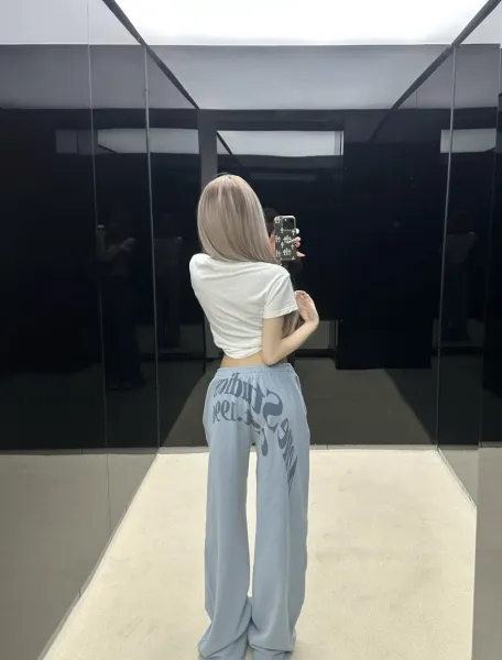 Acne Studios Logo Print Light Blue Sweatpants - 6
