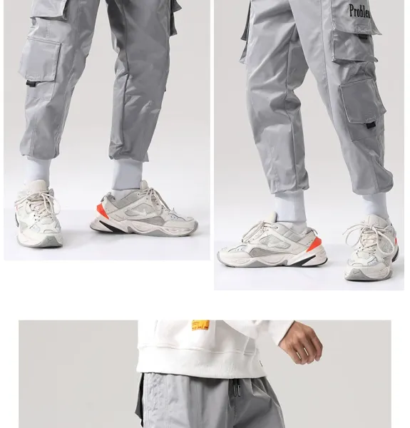 Design Cargo Pants with 'Problem' Embroidery Army Green Pants - 12