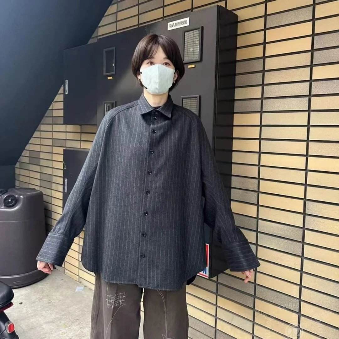 Cone Pinstripe Gray Oversized Button-Up Shirt