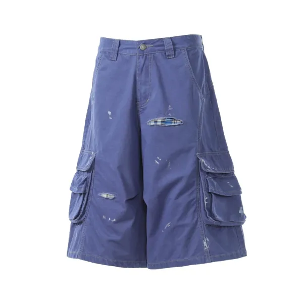 Design Distressed Cargo Shorts Black - 13