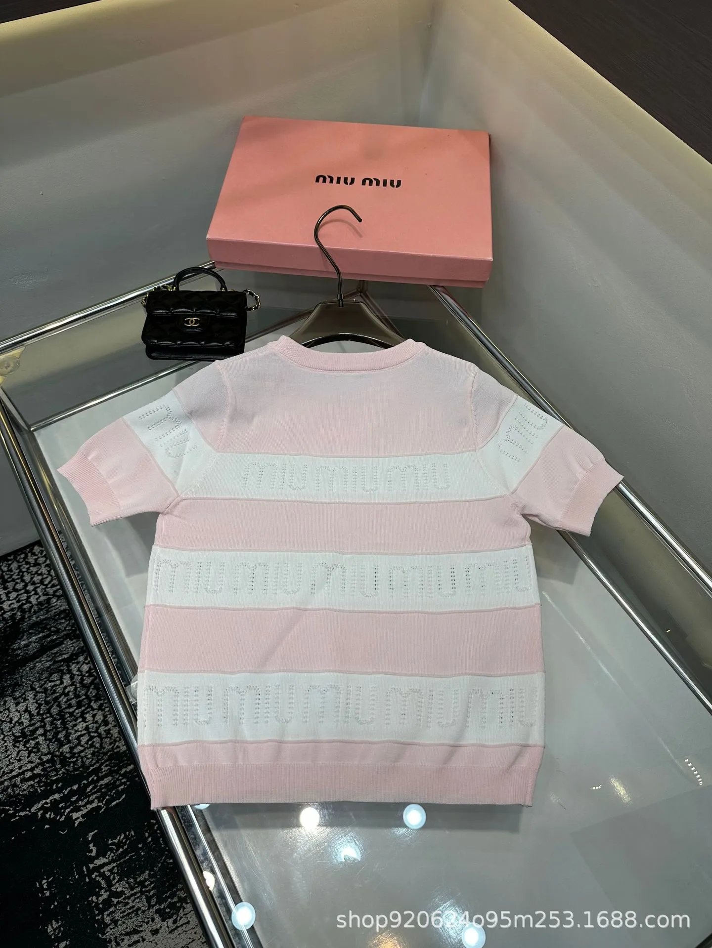 Miu Miu Striped Knit T-Shirt Black and White - 6