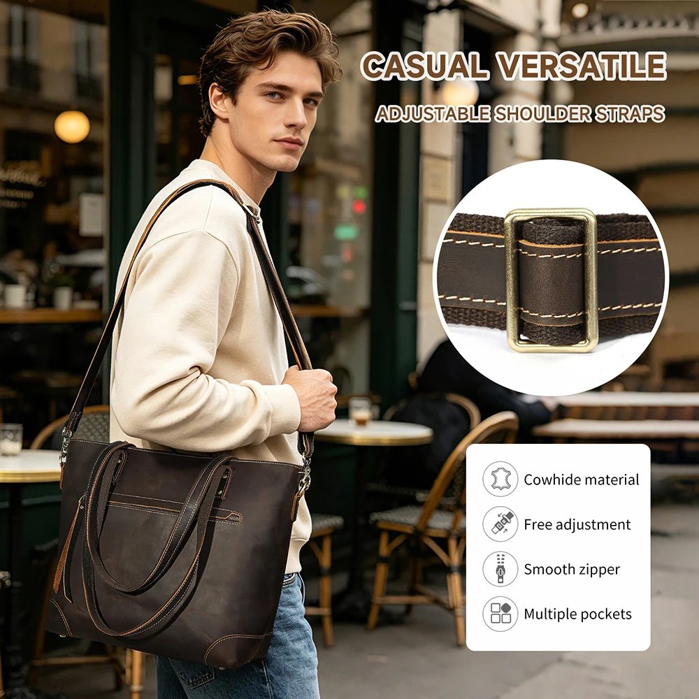 Leather Tote Bag Dark Brown Vintage Style