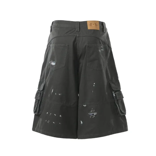 Design Distressed Cargo Shorts Black - 17