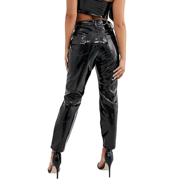Design Patent Leather High-Waisted Cropped Pants Black - 5