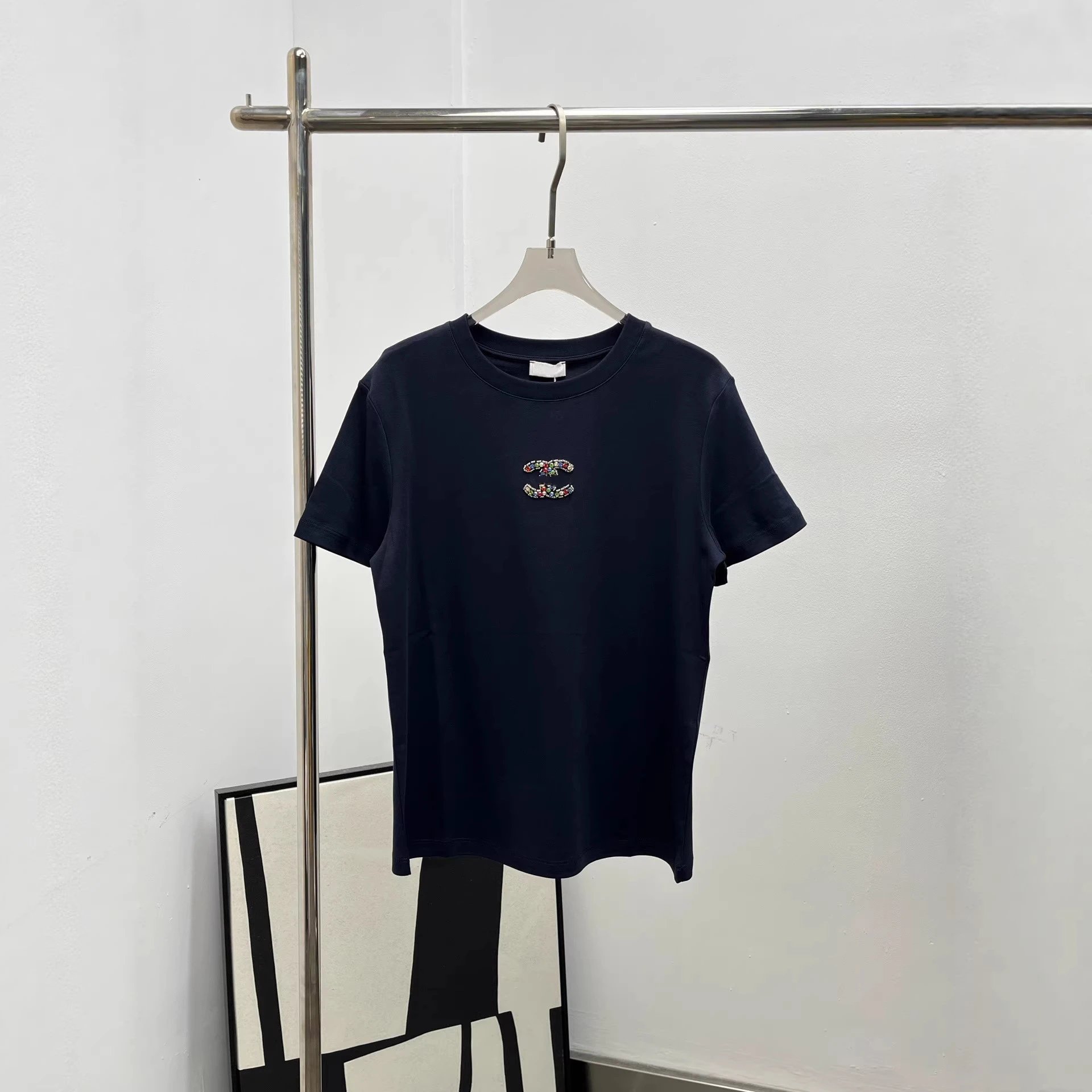 Chanel CC Logo Embellished White Classic T-Shirt