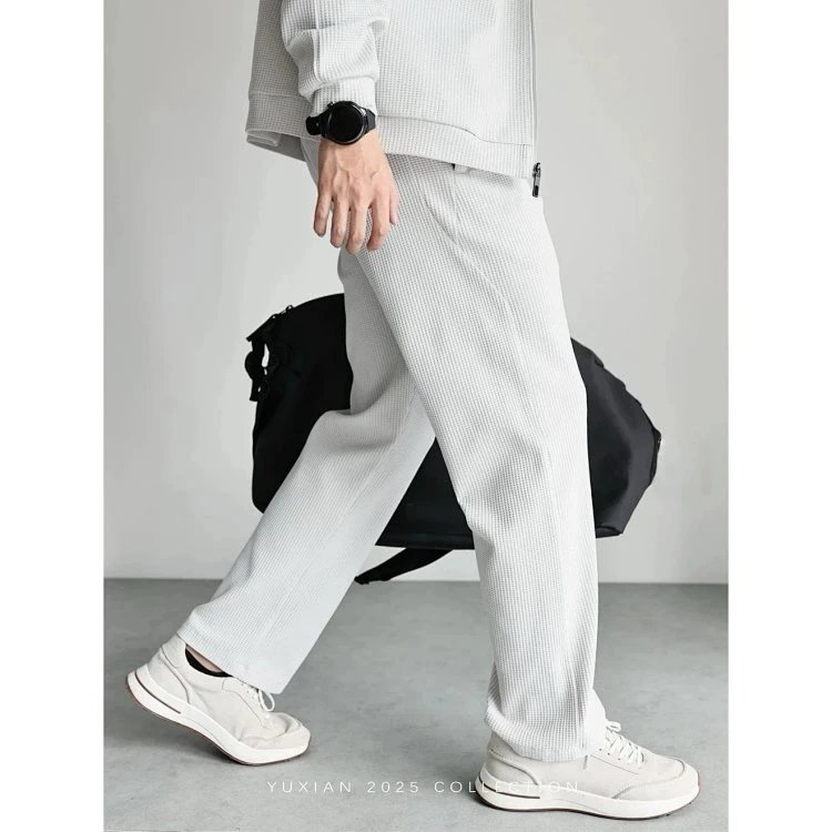 Yuxian 2023 Collection Light Gray Waffle Knit Lounge Pants