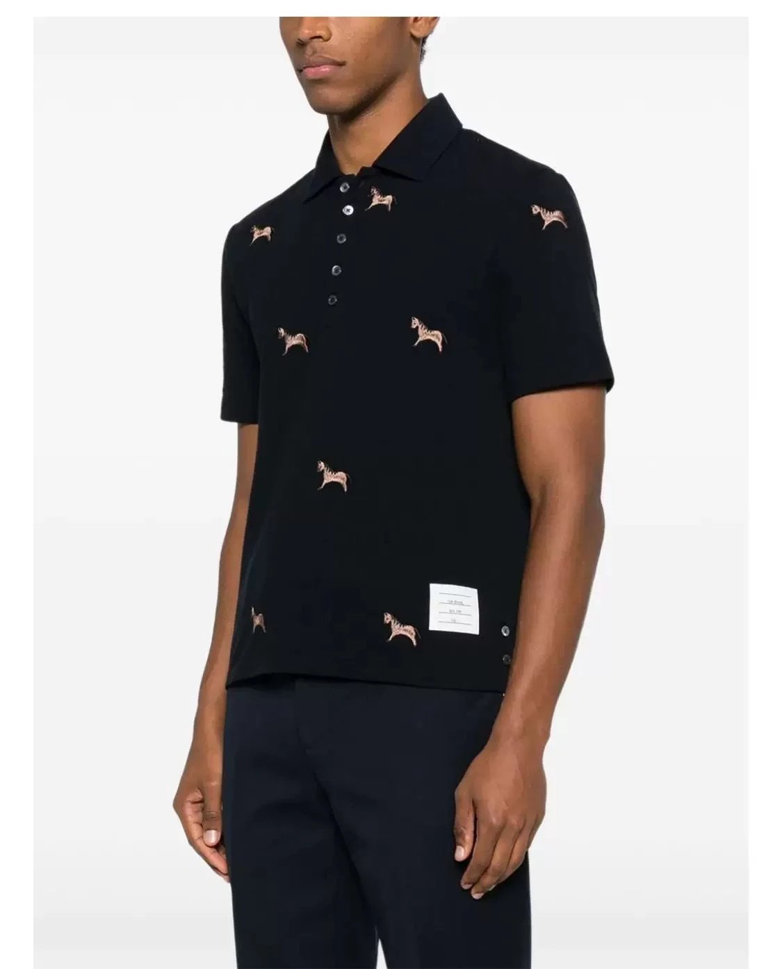 Thom Browne Horse-Embroidered Gray Piqué Polo Polo Shirt - 7