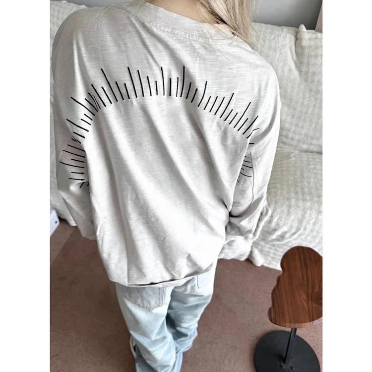 Black Long Sleeve Henley Shirt with White Stitch Detail Casual Top