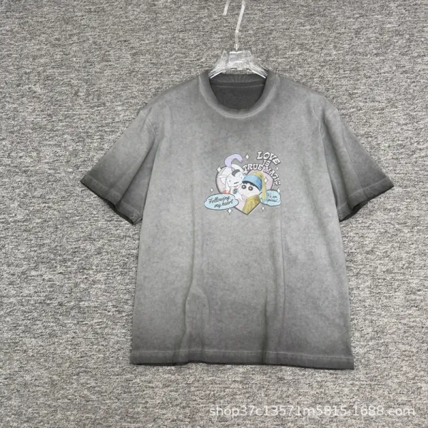 Design Cartoon Print Oversized T-Shirt Navy - 6
