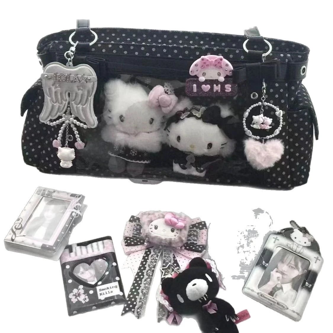Clear PVC Polka Dot Black Gothic Lolita Handbag