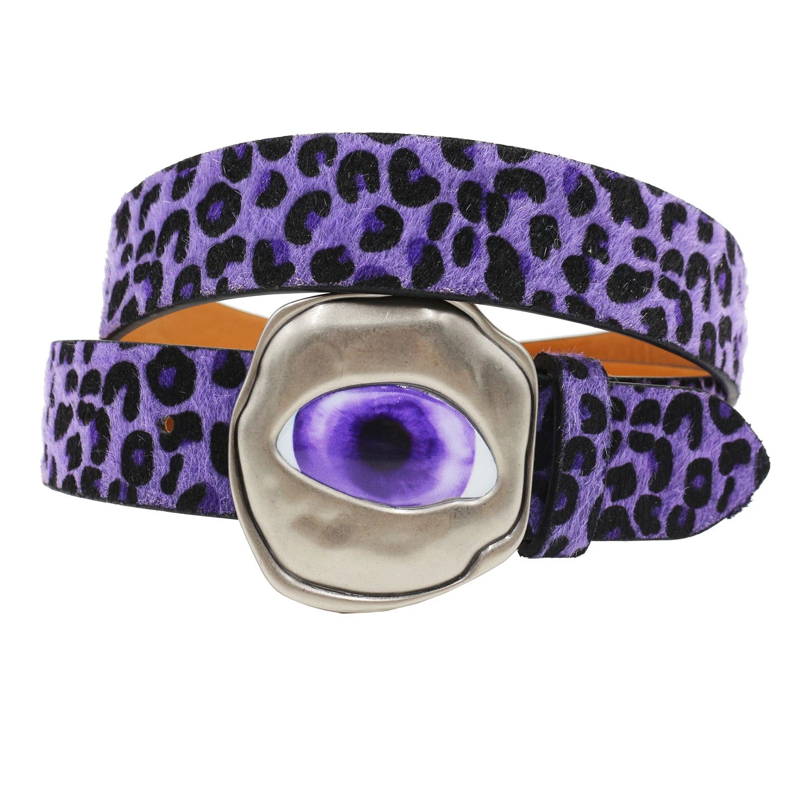 Design Purple Leopard Print Eye Buckle Belt