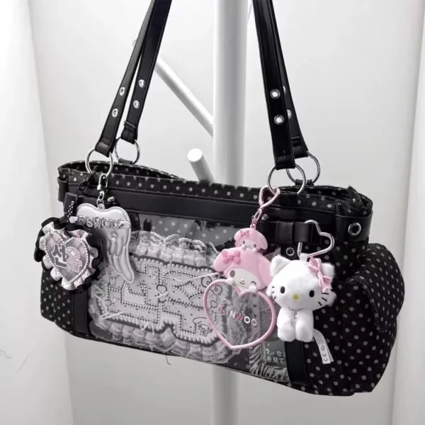 Sanrio Hello Kitty & My Melody Decorated Polka Dot Clear Panel Shoulder Bag - 3