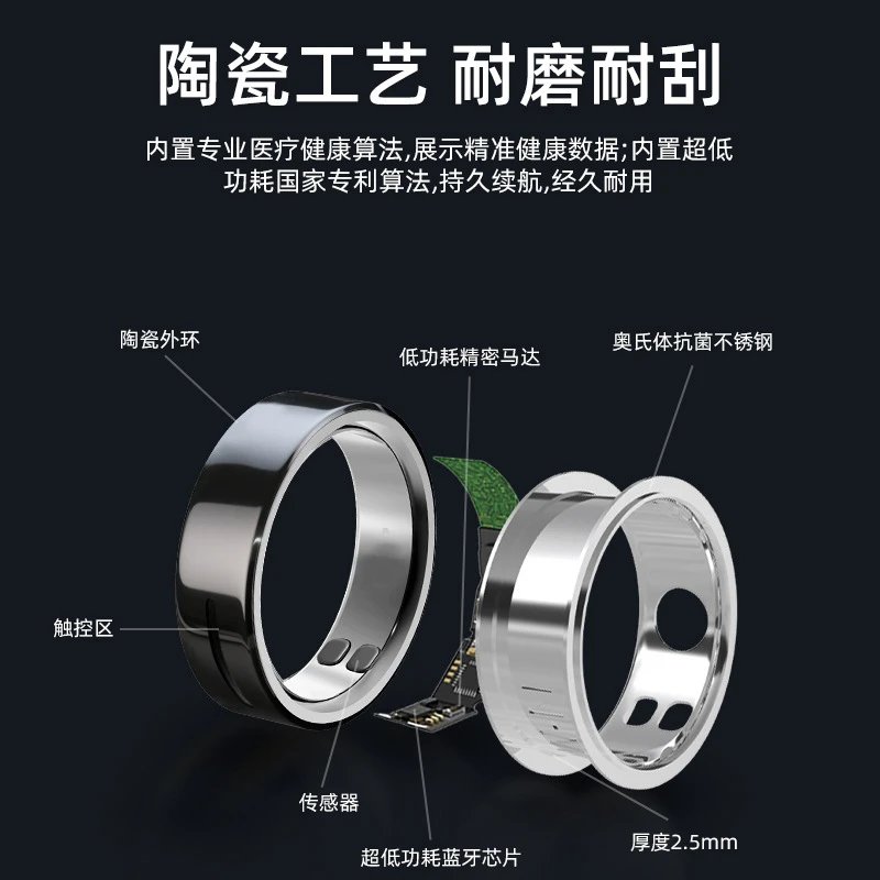 Smart Ceramic Ring Black Tech Fitness Tracker