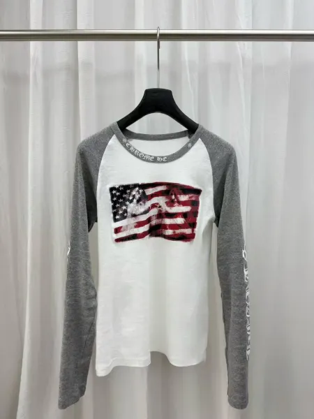 Chrome Hearts American Flag Raglan Long Sleeve T-Shirt White / Gray - 10