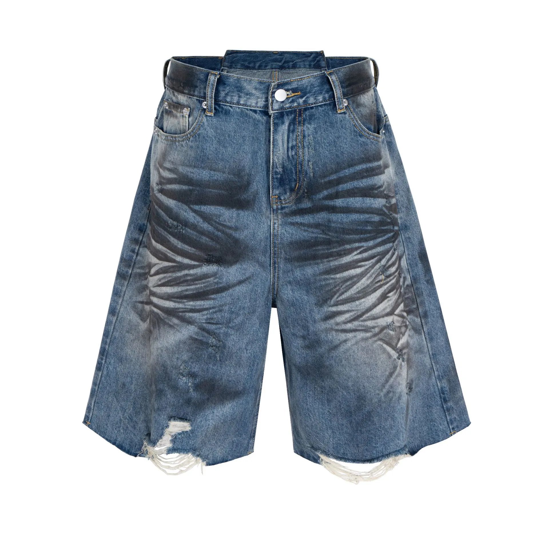 Moclose Distressed Blue Wide-Leg Denim Shorts