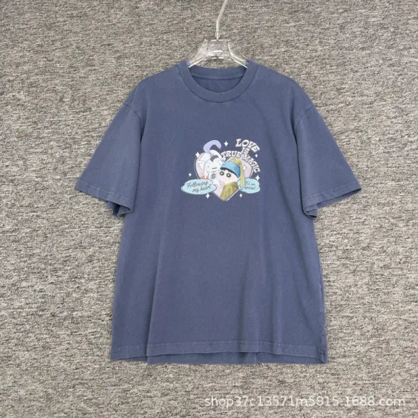 Design Cartoon Print Oversized T-Shirt Navy - 1