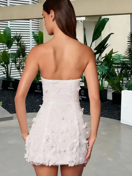Design Floral Embellished Strapless Mini Dress Pink - 3