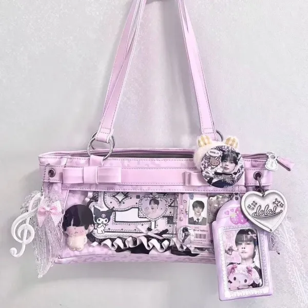 Sanrio Hello Kitty & My Melody Decorated Polka Dot Clear Panel Shoulder Bag - 8
