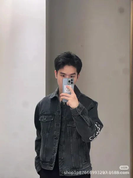 Loewe Denim Jacket Black with Anagram Logo Sleeve Print - 5