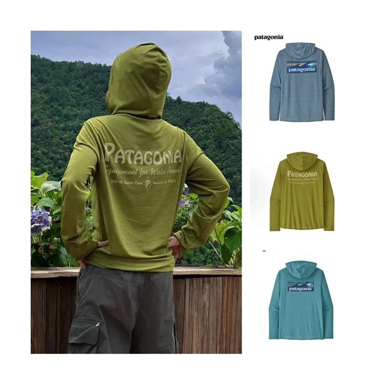 Patagonia P-6 Logo Responsibili-Tee Hooded Long Sleeve T-Shirt Olive Green Hoodie - 6