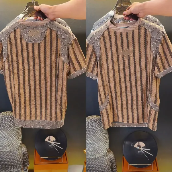 Dior Oblique Stripe Knit T-Shirt White and Gray - 5