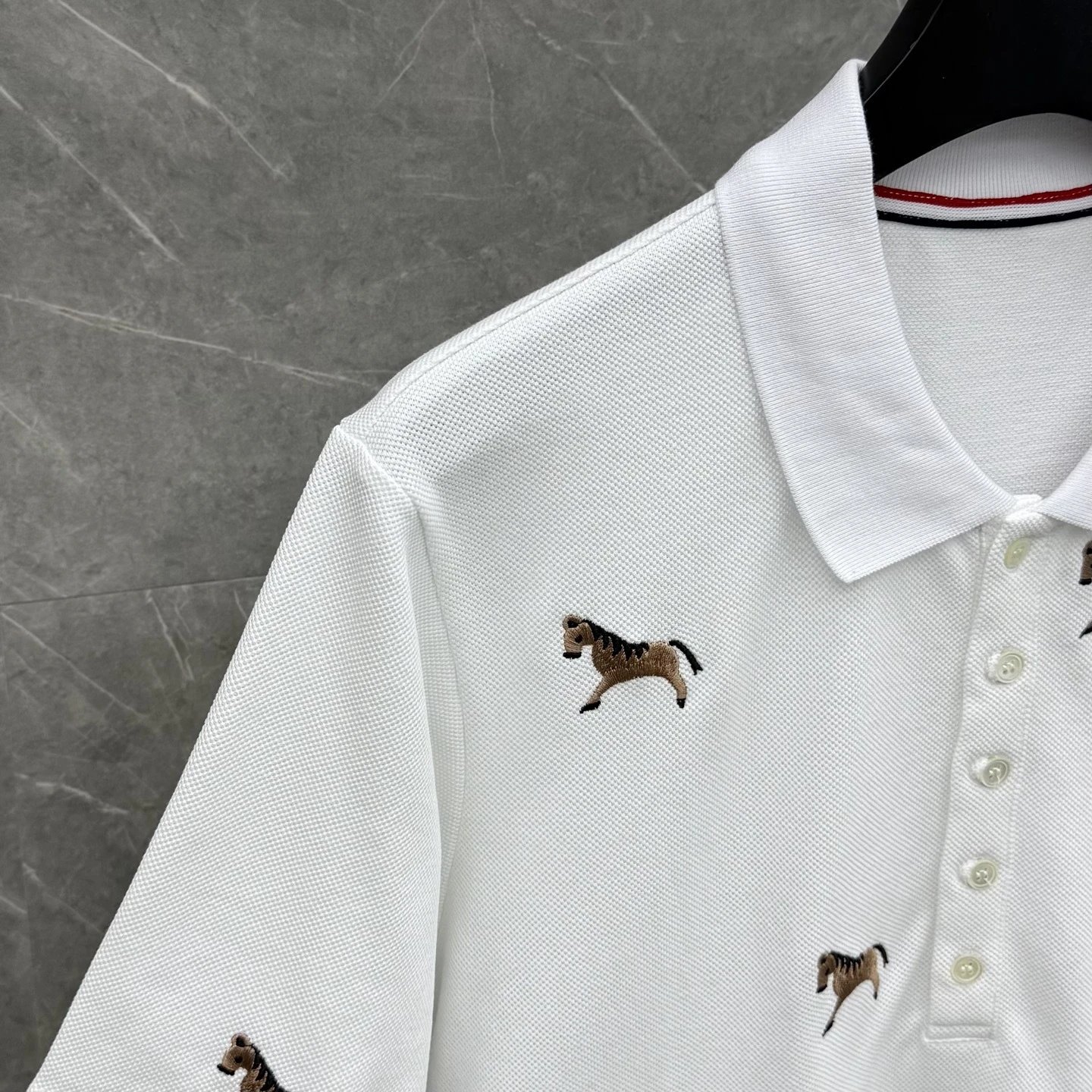 Thom Browne Horse-Embroidered Gray Piqué Polo Polo Shirt - 31