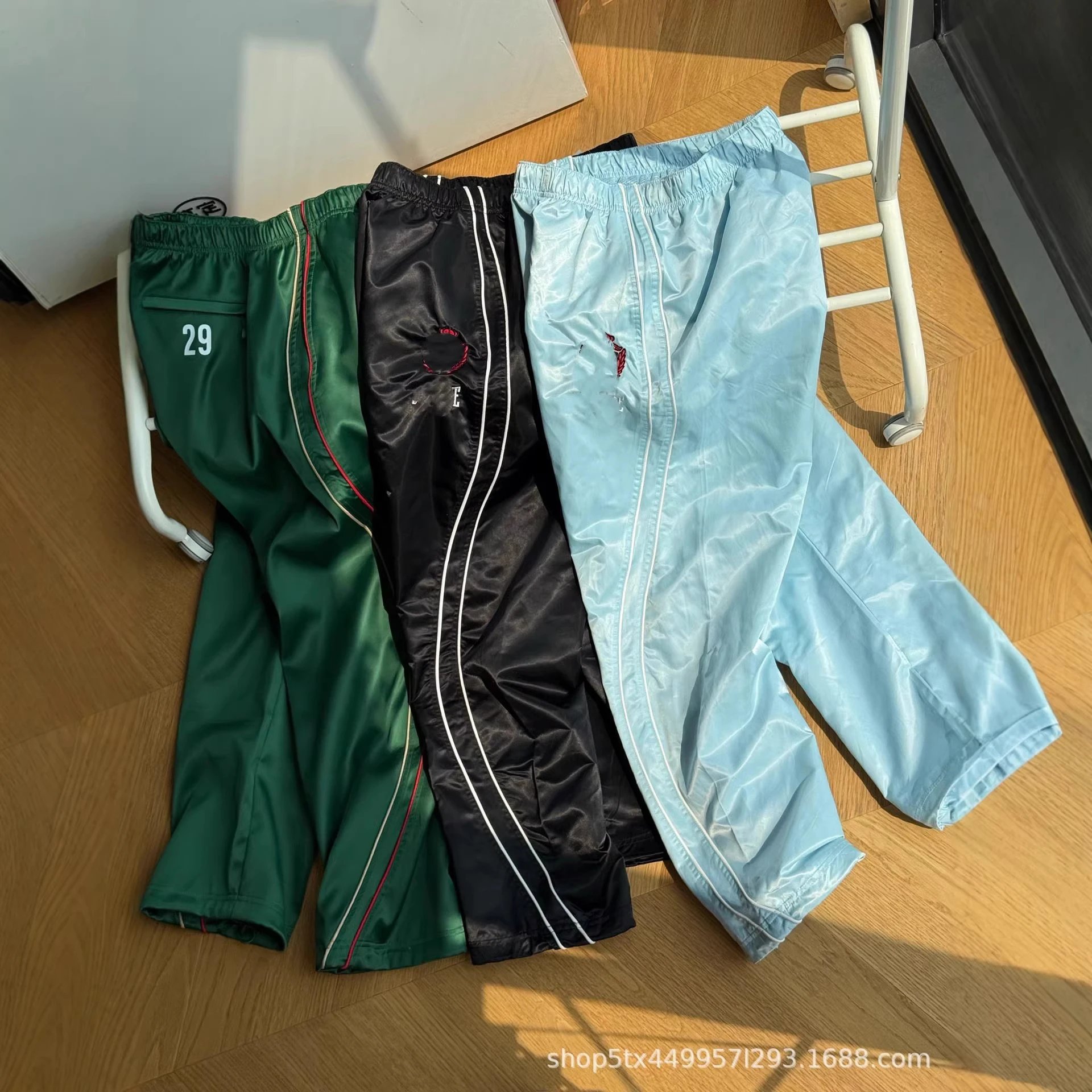 Shiny Nylon Windbreaker Jacket Black White Striped Sporty