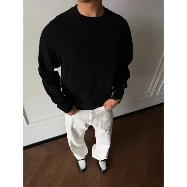 Design Red Crewneck Sweater White Denim Pants Sweater - 8