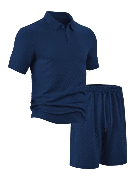 Design Textured Chevron Polo and Shorts Set White - 15