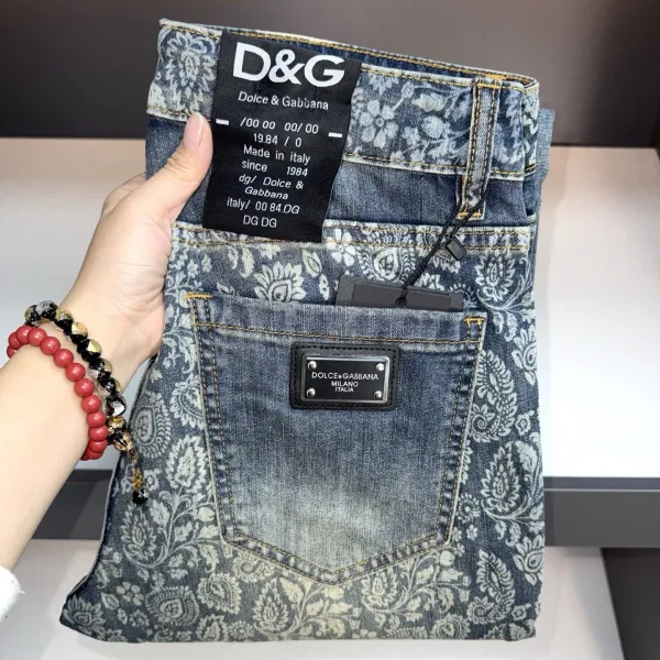 Dolce & Gabbana Floral Print Denim Jeans Blue - 1