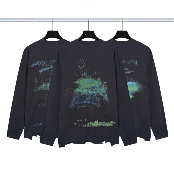 Design Distressed Graphic Long-Sleeve T-Shirt Black - 1