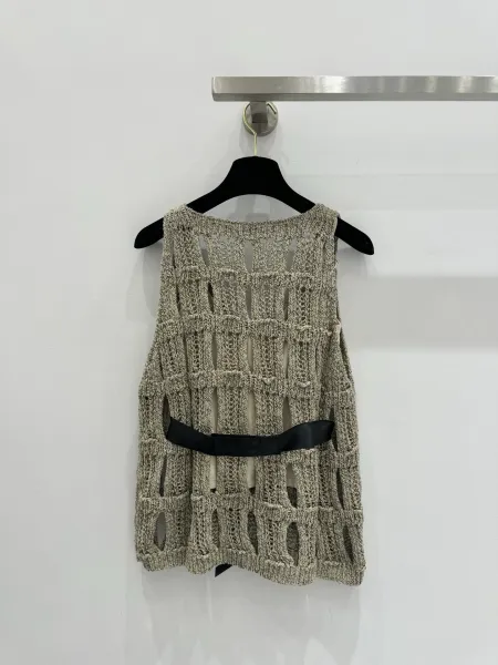 Chanel Knit Vest Top with Leather Belt Beige - 12