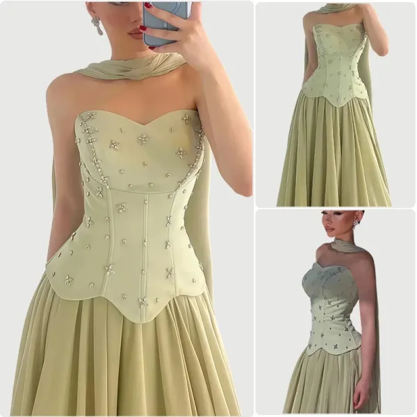 Design Strapless Corset Gown with Crystal Embellishments in Sage Green Formal Dress - 2