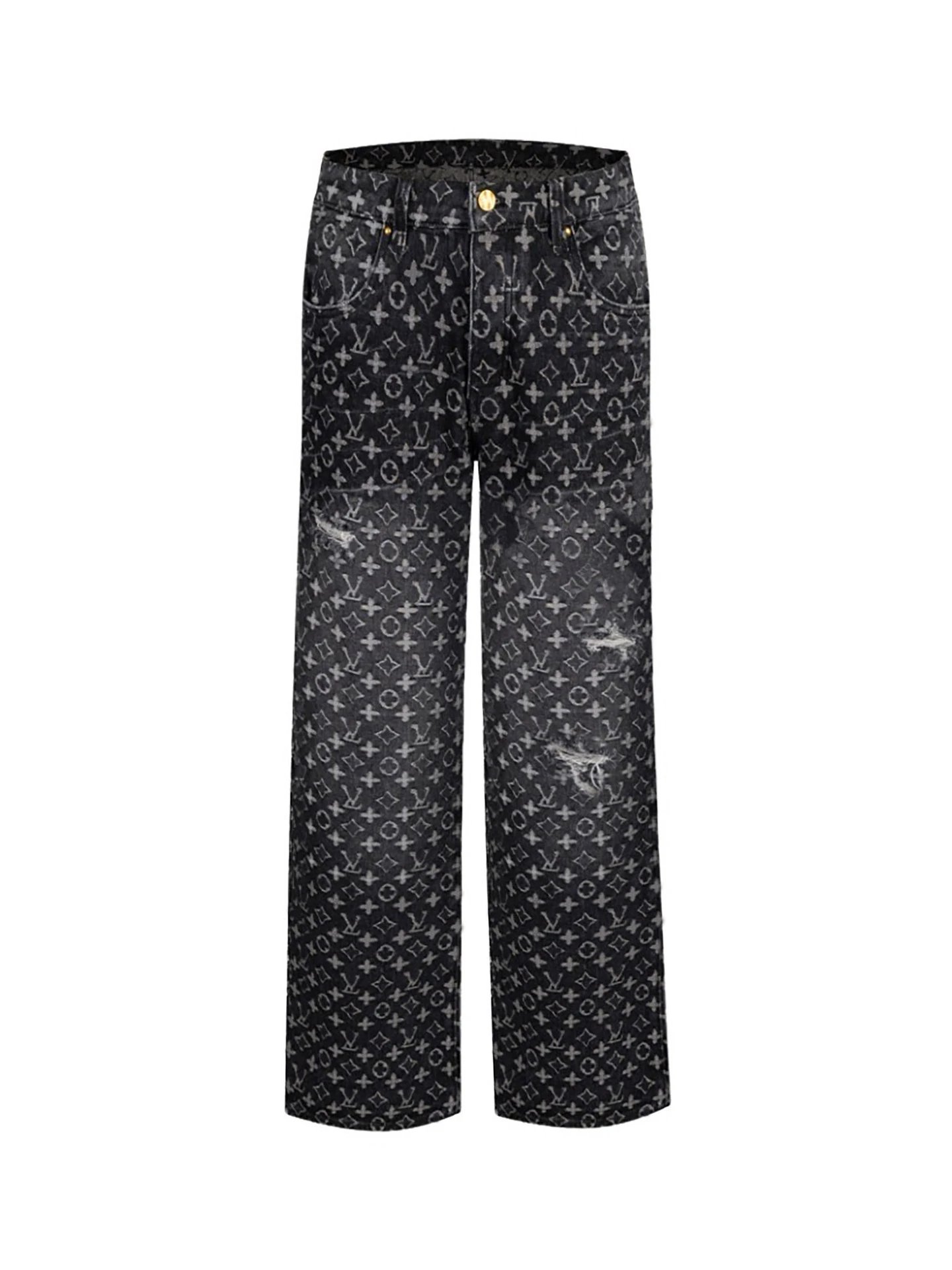 Louis Vuitton Monogram Denim Wide-Leg Jeans Black