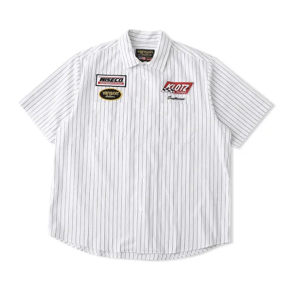 Vanson Leather x Supreme x Wiseco x Klotz Racing Pinstripe Work Shirt White - 1