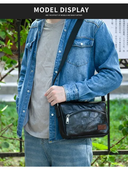 Design Vintage-Style Distressed Leather Crossbody Bag Black - 5