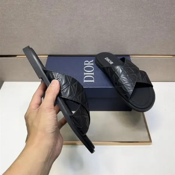 Dior Oblique Logo Slide Sandals Black Slippers - 48