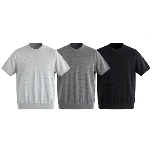Design Short-Sleeve Knit Sweater in Light Gray with Diagonal Ribbed Texture - 6