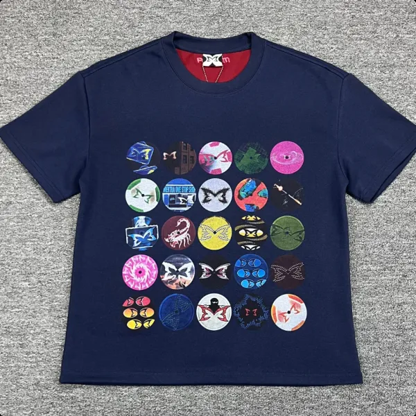 Design Grid Print Navy T-Shirt - 2
