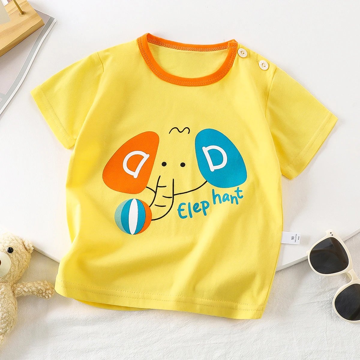 Design Elephant Print Short Sleeve T-Shirt Yellow
