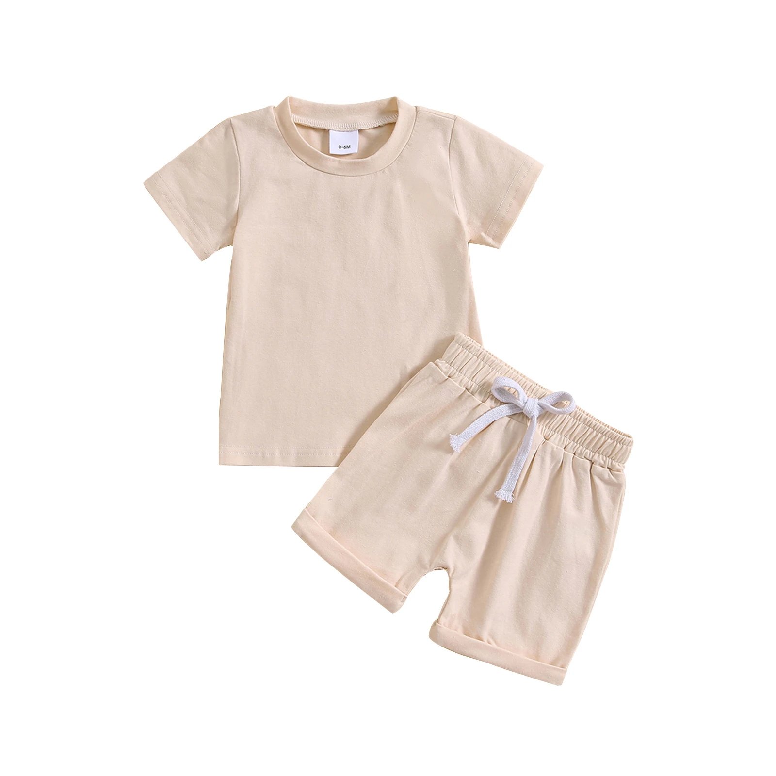 Design Solid Sage Green Baby Set: Short-Sleeve T-Shirt + Drawstring Shorts - 23
