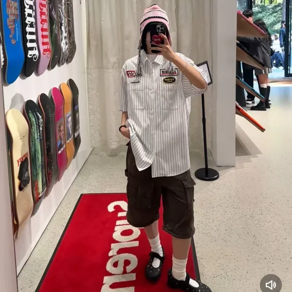 Vanson Leather x Supreme x Wiseco x Klotz Racing Pinstripe Work Shirt White - 4