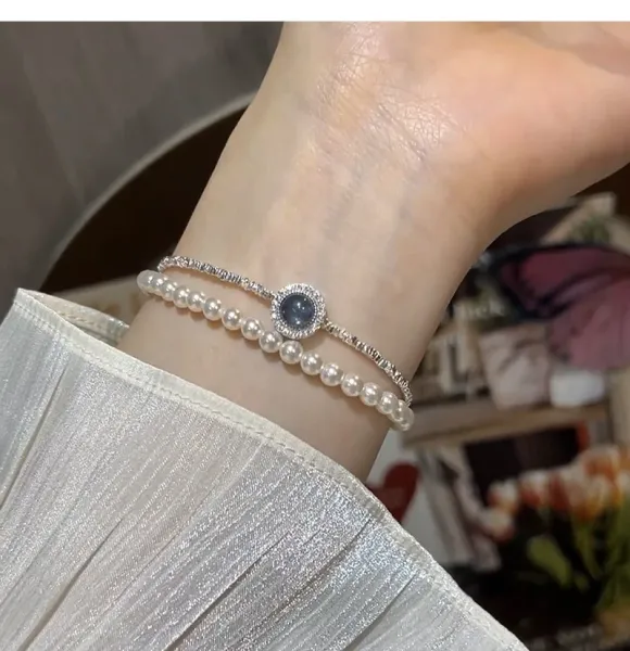 Design Crystal-Embellished Blue Cabochon Bracelet Jewelry - 11
