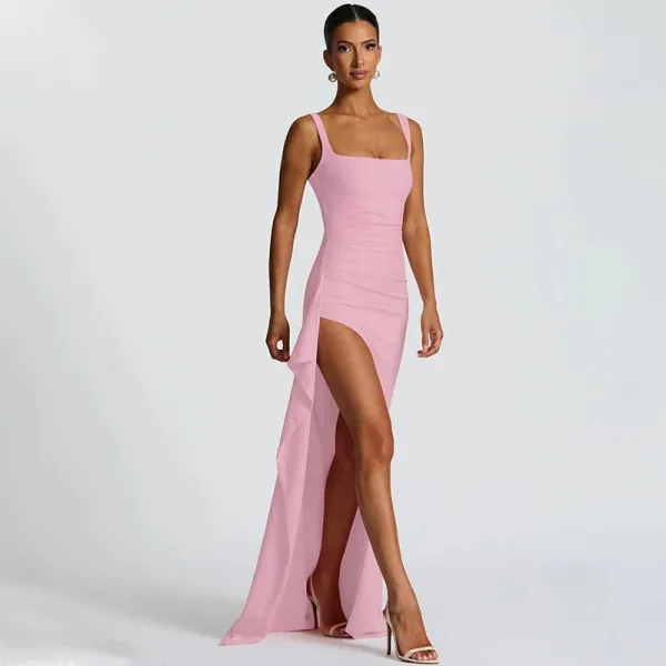 Design White Ruched High-Slit Maxi Dress - 19