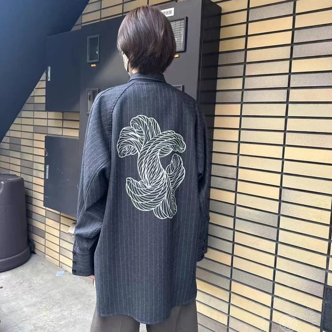 Cone Pinstripe Gray Oversized Button-Up Shirt