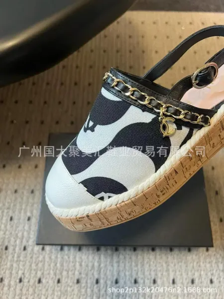 Chanel Mary Jane Espadrilles Navy and White Print Canvas Shoes Casual Shoes - 11